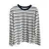 Camiseta de Manga Larga a Rayas Bloque de Color Suave y Pegajosa, Relajada, Capa Base para Mujer, Otoño/Invierno, Nuevo H092804