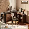 Escritorio estilo vintage para uso doméstico, escritorio de computadora retro semi-cerrado, tocador de esquina para dormitorio con gabinete de almacenamiento integrado