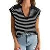 Estilo Coreano Simples Harajuku Casual Diário Férias Deslocamento Top Gola V Sem Mangas Bloco de Cores Listras Feminino Versátil Colete