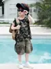 0667 Conjunto de Chaleco para Niños Verano 2026 Nueva Ropa Infantil Bebé Estilo Coreano Camuflaje de Verano Pantalones Cortos Conjunto de Dos Piezas