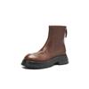 Botas Curtas Femininas 2025 Inverno Couro Genuíno Solado Grosso Elegantes e Versáteis Padrão Lichia Couro Bovino de Primeira Camada Salto Médio Grosso Bico Redondo