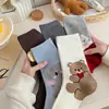 Meias femininas de algodão na altura da panturrilha com estampas de animais de desenho animado, sem costura, designs de urso e cachorrinho, adequadas para primavera e outono, estilo universitário, versátil japonês, absorventes de suor e respiráveis