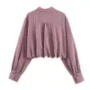 2026 Verano Nuevo Producto Moda Callejera Casual a Cuadros Pequeños Mangas Abullonadas para Mujer W025 12029