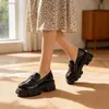 Sapatos Femininos Pretos, Sapatos Casuais Antiderrapantes, Sapatos de Couro da Moda para Primavera, Sapatos Femininos que Aumentam a Altura, Slip-Ons Plataforma de Solado Grosso