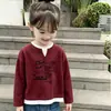 Camiseta elegante de manga larga para niña, nuevo modelo de primavera y otoño, con textura de gofre, efecto de dos piezas, top básico versátil y moderno para niños mayores