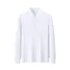 Camisa polo de manga longa, gola de lapela, 10A fio 40, toque fresco, piquet, para homens, cor sólida, pode ser impressa com logo ou bordada