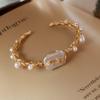 Anel Aberto de Pérola de Água Doce Irregular Barroco Anel de Dedo Indicador Retro Francês High-End Anel Pulseira de Luxo Leve