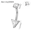 Anillos para Ombligo de Acero Inoxidable Galvanizado con Circonita Blanca Transfronterizos en Formas Cuadrada, Corazón y Gota con Joyería para Piercing de Rosca Interna