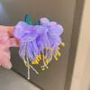 Brincos de Franja com Miçangas Flor de Chiffon Miçangas de Arroz Tecido Agulha de Prata Brincos Super Fada Doces Elegantes Brincos de Design de Nicho