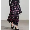 Qualidade de Balcão Nova Moda Primavera 2025 Cintura Alta Design Emagrecedor Senso de Design Estampada Plissada Saia Evasê Verão Feminino