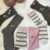 Calcetines de Media Caña Estilo Japonés Otoño e Invierno Estilo Coreano Ins Marrón Retro Floral Tela Versátil Etiqueta de Tela Rayas Femeninos Calcetines de Media Caña