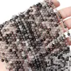 Contas Redondas de Cristal para Cabelo Preto Natural Atacado, Pequenas Contas de Arroz, Corrente Longa Semi-Acabada para Pulseiras, Colares, Acessórios de Joias DIY, Contas de 3mm