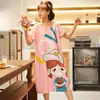 Comercio exterior nuevo verano suelto talla grande dulce lindo caricatura manga corta largo medio ropa exterior para mujer manga corta mameluco camisón