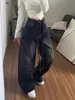 Jeans Feminino Estilo High Street Americano Garota Picante com Patchwork de Strass, Calça Fashion de Caimento Solto Estilo Preguiçoso Comprimento Total para Mulheres