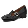 Zapatos de cuero de tacón medio gruesos estilo francés para mujer, nuevo modelo de otoño 2026, adecuados para combinar con faldas, mocasines Mary Jane, zapatos de tacón alto