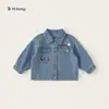 Roupa Infantil Bangxuan Jaqueta para Meninos Primavera e Outono Nova Camisa Costurada com Gola Reversível Manga Longa Roupa Jeans Top para Meninas