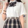 Camisa JK Original Top de Manga Corta Esquina Básica Abotonada Plisado de Órgano Estilo Universitario Uniforme Camisa Blanco Leche para Mujer