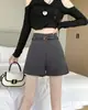Shorts de Terno Retos Largos Pretos Femininos Primavera Outono Novo Cintura Alta Estilo Coreano Calças Casuais Peça Externa Calças Evasê Calças Flare