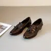 2026 Nuevos Mocasines Retro con Borlas, Suela Suave y Tacón Grueso para Mujer, Elegantes Zapatos Marrones de Cuero sin Cordones con Punta Redonda