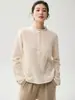 Elegante suéter de cachemir para mujer con media botonadura y dobladillo enrollado, base de punto suave y cómoda, nuevo suéter casual de corte holgado 2026