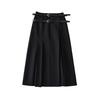 Falda larga hasta la rodilla con cinturón de cintura alta para otoño, estilo retro de Hong Kong, estilo delgado, con carácter A