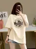 Camiseta de Manga Corta para Mujer de Algodón Puro Gris Oscuro, Nuevo Estilo Verano 2025, Top Holgado Estilo Europeo Oversize, Camiseta de Moda al por Mayor