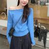 Top de punto de manga larga con hombros descubiertos estilo coreano para mujer, otoño 2024, nuevo, ajustado, con hombros descubiertos y combinable
