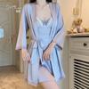 Lencería de Seda de Hielo Lujosa y Dulce con Pasión y Tentación, Camisón Sexy Acolchado con Cordones y Set de Bata para Mujer 4960