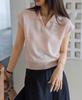 Camisa Polo Curta Tricotada de Manga Curta Elegante de Verão Nova para Mulheres, para o Trabalho, com Gola em Linho Branco e Tencel