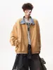 Chaqueta de solapa de retazos a cuadros de gamuza estilo americano para hombres y mujeres, chaqueta de béisbol holgada vintage de otoño, abrigo casual para parejas