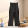 Calças femininas para meia-idade e idosos, calças mom, primavera, outono, inverno, folgadas, forradas com fleece, calças para mulheres idosas, cintura elástica, perna reta, calças de vovó de 60 anos