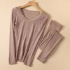 Ropa Nueva de Otoño y Pantalones de Otoño para Mujer Cintura Traje Adelgazante Delgado Color Sólido Cuello Redondo Grande Ropa Interior Térmica Camiseta Básica para Mujer