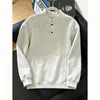 Camiseta de manga larga grisáceo-blanca de hombro normal para hombre, otoño/invierno, sudadera de patchwork deconstruido americana, camiseta tipo polo de peso pesado para capas