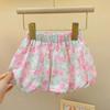 Conjunto de verano para niñas con hebilla de amor, manga de encaje, chaleco, camisola, top, sujetador floral, pantalones, conjunto de dos piezas 0062A001