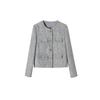 Shengdu26 Otoño Nuevo Estilo Socialité Retro Francés Chaqueta Traje Vestido de Tweed Gris para Mujer