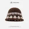 Sombrero de Pescador Tejido Jacquard Fair Isle para Mujer, Otoño e Invierno, Cálido, Protector de Orejas, Adelgazante, Versátil Sombrero de Cubo de Lana