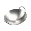 Mango de tubo de acero inoxidable engrosado transfronterizo mango de línea mango de doble oreja fondo redondo sartén para mariscos secos sartén profunda capacidad grande frito ding venta al por mayor