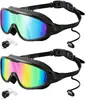 Gafas de Natación para Adultos con Tapones Integrados, Montura Grande, Antiempañantes, Alta Definición, Unisex, Stock de Fabricante, Campo de Visión Amplio, Fábrica de Gafas de Natación