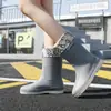 Botas de Chuva Femininas Cano Médio Moda Roupa Exterior Impermeáveis Botas de Chuva Estilo Japonês Salto Baixo Peça Única Veludo Quente Antiderrapante Resistente ao Desgaste Sapatos de Água para Mulheres