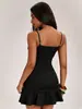 Vestido Camisola Estilo Chica Popular Transfronterizo Amazon 2026 para Mujer, Cintura Plisada Adelgazante Dobladillo con Volantes Bodycon Corto