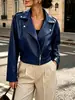Enviado. Sitio independiente de Amazon nuevo estilo europeo y americano moderno chaqueta de cuero de manga larga con cuello de solapa