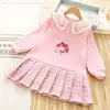 Popular Vestido de Moda Versátil Estilo Coreano con Dibujos para Niñas Medianas y Grandes, Nuevo Estilo Otoño y Primavera, Elegante Vestido de Princesa con Cuello de Solapa