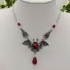 Nova Gargantilha Morcego Vampiro Estilo Gótico para E-commerce Transfronteiriço Prata Retrô Contas de Cristal Vermelho Venda Direta da Fábrica