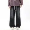 Jeans de Marca de Moda con Cintura Elástica para Hombre Otoño e Invierno American High Street Pantalones Rectos Retro Lavados Desgastados