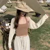 Cárdigan de Punto de Seda de Hielo para Mujer, Estilo Delgado de Verano, Chaleco Protector Solar de Manga Larga, Top Chaqueta Corta tipo Capa