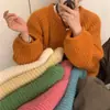 2024 Otoño e Invierno Nuevo Suéter Pulóver Japonés Retro de Línea Gruesa de Color Sólido para Mujer Estilo Lazy Color Caramelo Tejido
