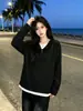 Camiseta de mujer con diseño de cuello falso de dos piezas a la moda, nuevo estilo de otoño, textura a rayas, top casual holgado de manga larga