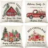 Funda de Almohada Navideña Nueva Coche Pino Copo de Nieve Bola de Navidad Estampado de Lino Decoración de Habitación Cojín de Sofá