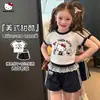 Conjunto de Verano para Niñas 2026 Nuevo Estilo para Niños Mayores, Estilo Dulce-Cool Americano Bloques de Color Manga Corta Pantalones Cortos Conjunto para Correr