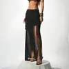Falda Larga de Malla Transparente Plisada Estilo Europeo y Americano con Cintura Alta y Abertura, Diseño Adelgazante, Falda Midi Sexy Estilo Puro Deseo para Vacaciones